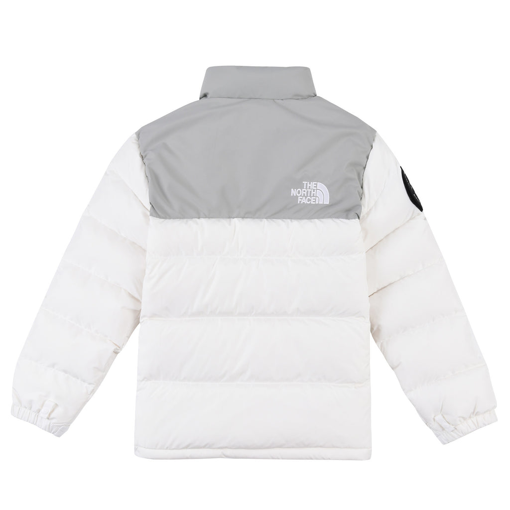 The North Face 1992 White and Gray Stand-Collar Puffer Jacket
