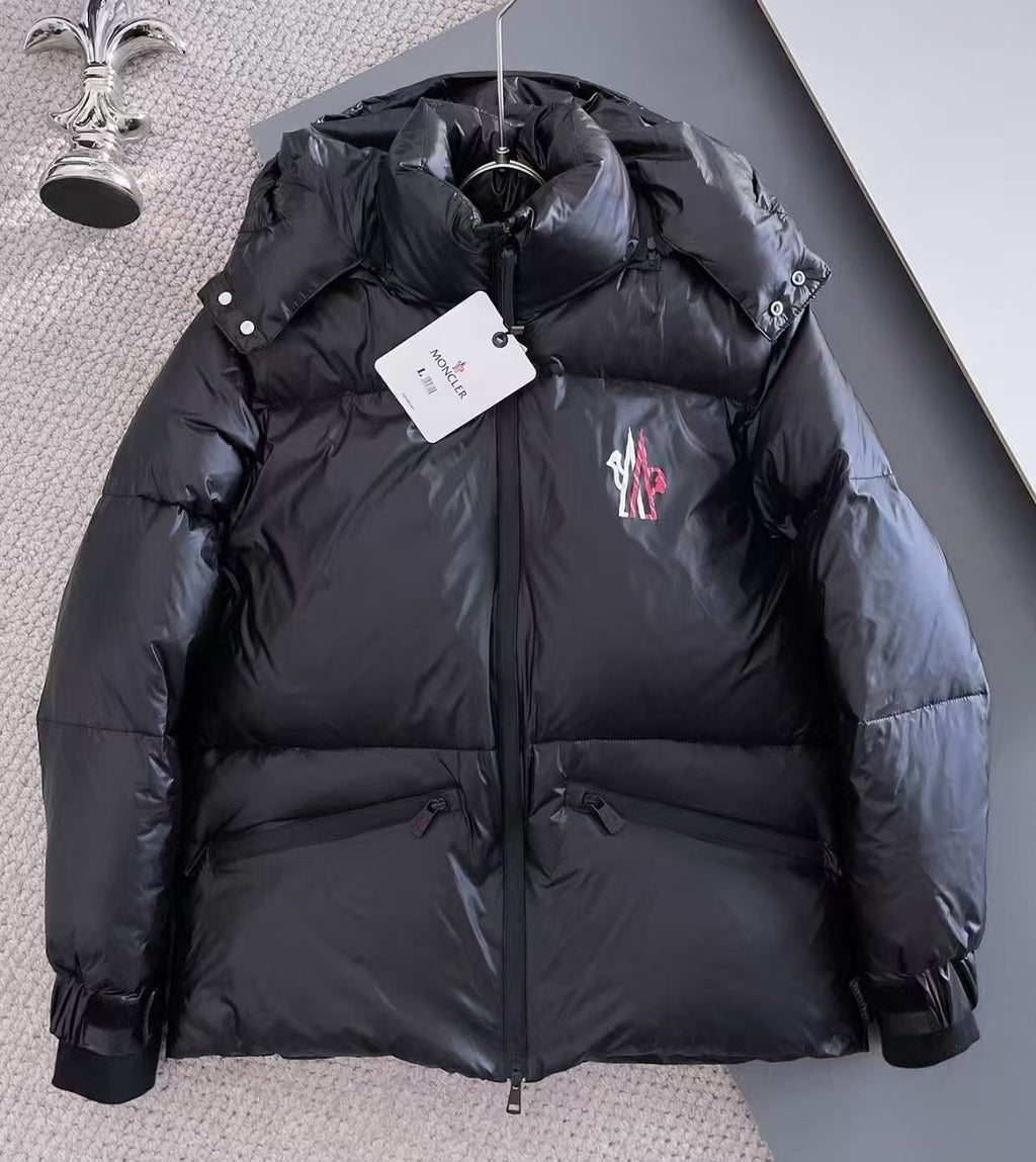 Moncler Black Hooded Puffer Jacket with Contrast Logo