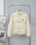 MLB NY Logo Ivory Stand-Collar Puffer Jacket with Oversized Back Graphic