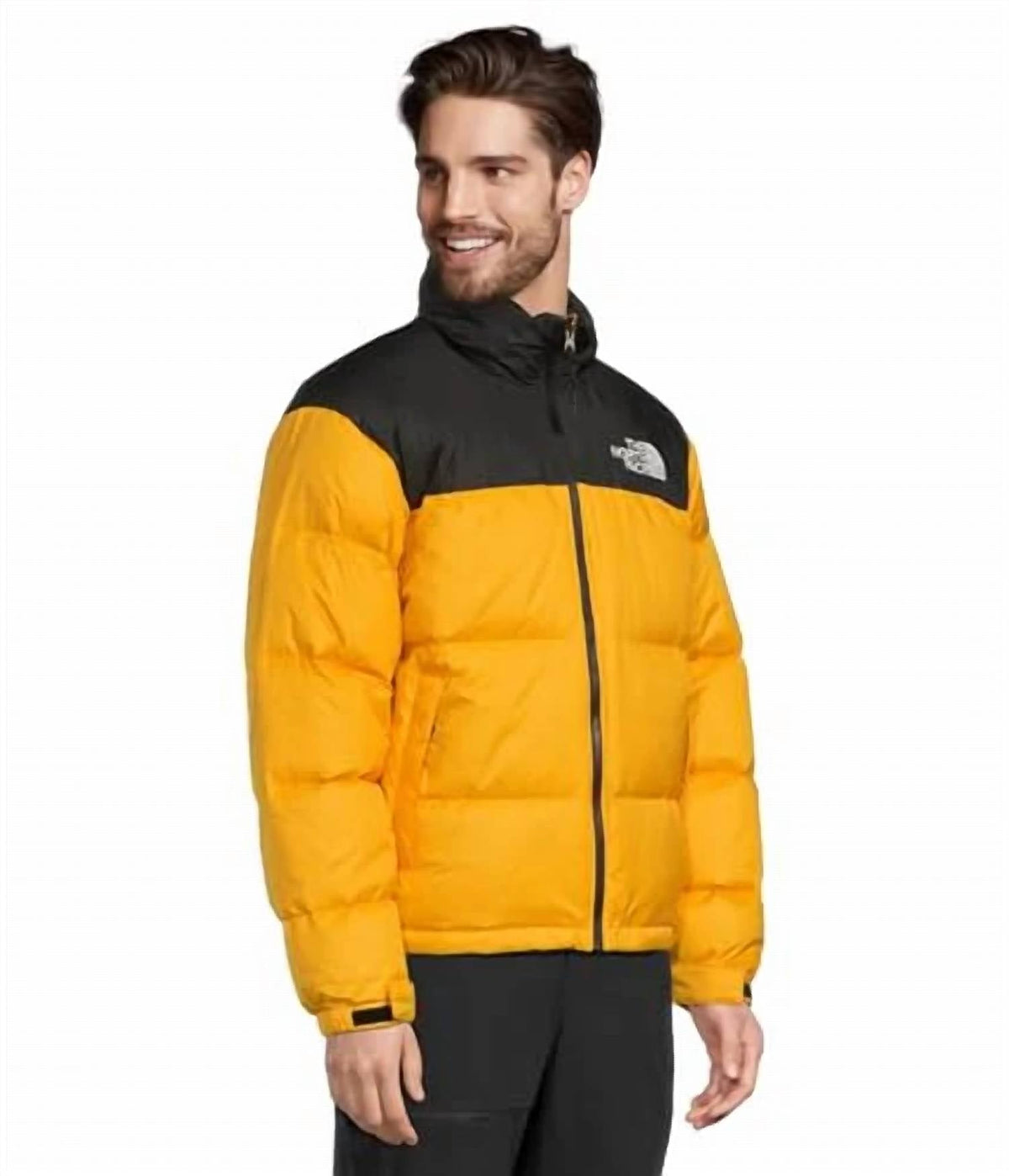 The North Face Unisex Yellow and Black Stand-Collar Puffer Jacket