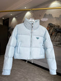 Prada Light Blue Cropped Stand-Collar Puffer Jacket